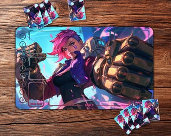 Tapete de juego Riftbound: Batalla de mechabrazos de Vi – Tapete personalizado de 61 x 35 cm para juegos de cartas coleccionables