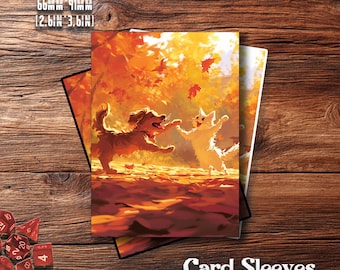 MTG Card Sleeves: Fall Leaves Pet Fun – Durable TCG Protection for Card Games