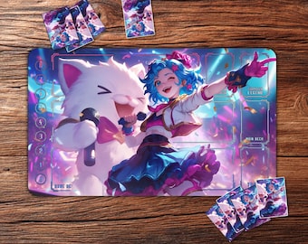 Riftbound Playmat: Girl and White Plush – 24"x14" Custom TCG Mat for Card Games