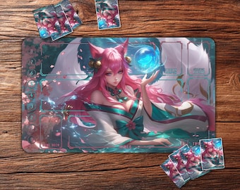 Riftbound Playmat: Dreamy Ahri Water Custom TCG Playmat – 24"×14" (350×600mm) for Trading Card Games, TCG Playmat