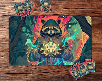 TCG Playmat: Raccoon Wizard Magic Custom TCG Playmat – 24"×14" (350×600mm) for Trading Card Games