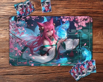 Riftbound Playmat: Cherry Blossom Ahri Custom TCG Playmat – 24"×14" (350×600mm) for Trading Card Games, TCG Playmat