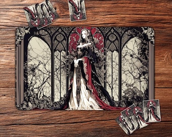 TCG Playmat: Gothic Crimson Queen – 24"x14" Custom Mat for Trading Card Games
