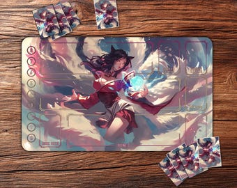 Riftbound Playmat: Nine-Tails Ahri Custom TCG Playmat – 24"×14" (350×600mm) for Trading Card Games, TCG Playmat