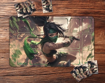 Riftbound Playmat: Akali Dual Blade Assassin Custom TCG Playmat – 24"×14" (350×600mm) for Trading Card Games, TCG Playmat
