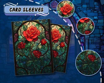 Premium MTG Sleeves, Stained Glass Red Roses,  TCG Card Sleeves – Protect Your Cards with Superior Durability