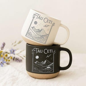 Tau Ceti Pottery Mug, Vintage Space Coffee Mug, Sci-Fi Astronomy Mug, Mountain Planet Landscape Mug, Gift for Space Lovers