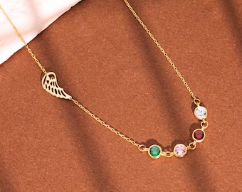 Collana con ala d'angelo in argento sterling con pietra portafortuna, gioiello commemorativo