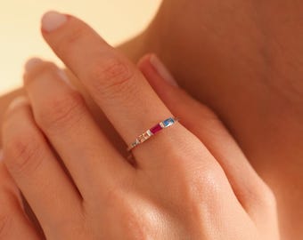 Gold Plated Baguette Ring, Minimalist Stacking Jewelry