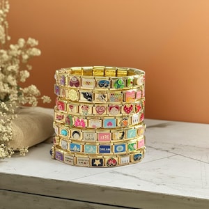 Gold Italy Charms Bracelet, Vintage Best Friend Bracelet, Custom Italian Charm Bracelet, Handmade Italian Watch Bracelets for Women Gifts