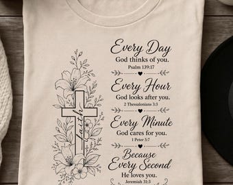 Christian Floral Cross PNG, Bible Verse PNG, Faith Based Christian Design, Scripture Shirt PNG, Religious Sublimation Design, Christian Gift