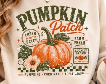 Retro-Kürbisbeet-PNG, Trendiges Herbst-Sublimationsdesign, Vintage-Herbst-Shirt-Design, Herbst-Distressed-PNG, Kürbis-PNG (frisch vom Bauernhof)