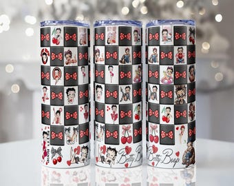Retro Cartoon Girl Skinny Tumbler Wrap: Betty Boop Seamless Design (PNG Digital Download)