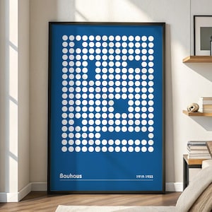 Bauhaus Wall Art Print, Blue Geometric Circle Pattern, Mid Century Modern Abstract Poster, Minimalist Digital Download