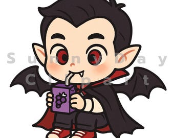 Kawaii Vampire Boy Clipart: Halloween Dracula PNG (Digital Download