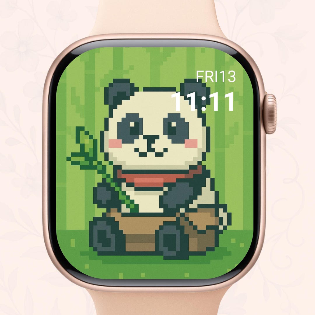 Pixel Panda Smartwatch Wallpaper: 8-bit Bamboo Watch Face (digital ...