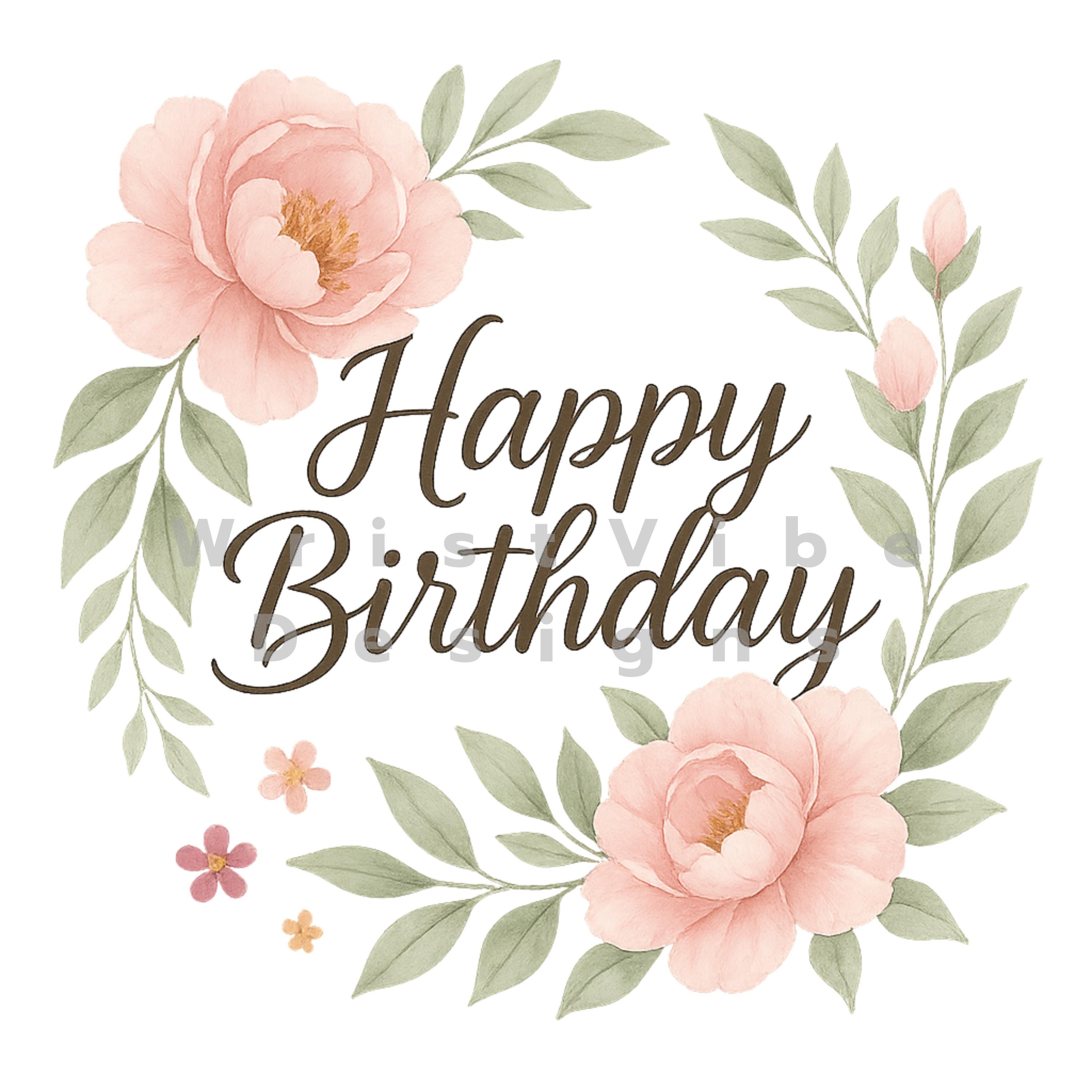 Watercolor Floral Birthday Card Art: Elegant Printable (PNG JPG Digital ...