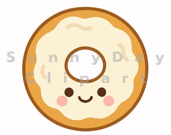 Kawaii Donut PNG JPG | Vanilla Frosted Donut Clipart | Cute Bakery Digital Download for Stickers, Planners & Crafts