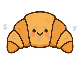 Cute Croissant Clipart – Kawaii Bakery PNG (Digital Download)