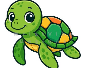 Cute Sea Turtle Clipart, Kids Nursery Wall Art (Digital Download)