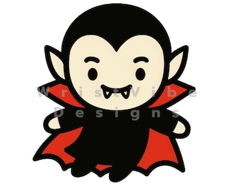Kawaii Vampire Clipart – Halloween Dracula PNG JPG (Digital Download)