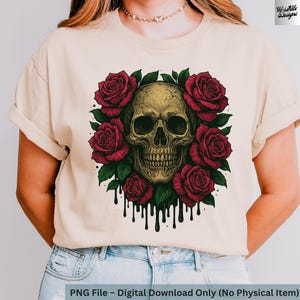 Skull and Roses PNG | Gothic Sublimation Design | Vintage Dark Art for Shirt Printing