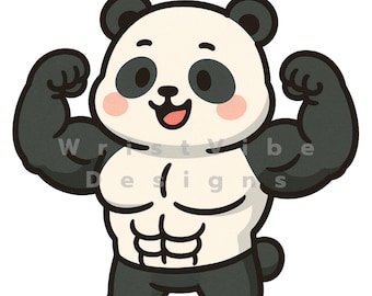 Buff Panda Clipart: Gym Stickers, Fitness Printables (PNG, JPG)