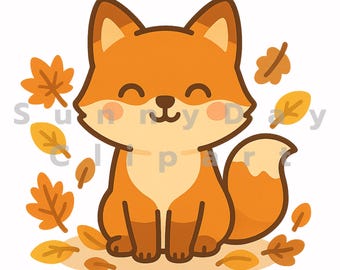 Autumn Fox Clipart: Kawaii Fall Animal PNG JPG (Digital Download)
