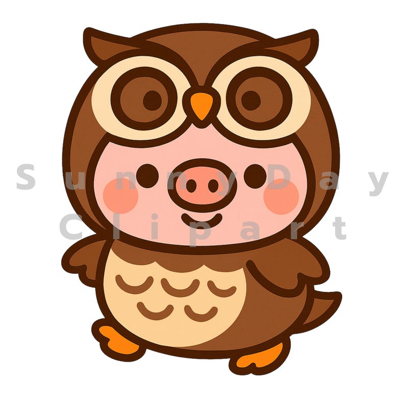 Kawaii Pig Owl Clipart PNG JPG | Cute Animal Digital Sticker ...