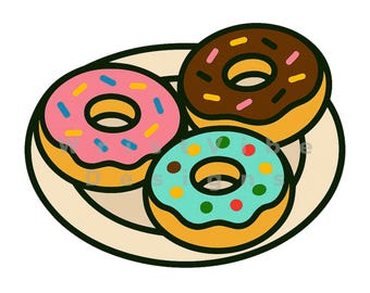 Kawaii Donut Clipart: Dessert Food Illustration (PNG, JPG Digital Download)