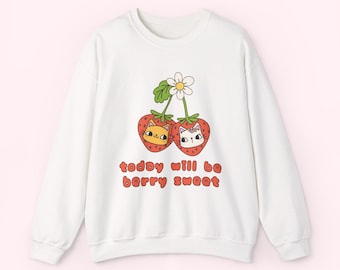 Pull chat fraise kawaii, sweat à capuche chat, pull chat mignon kawaii, pull ras du cou confortable esthétique, cadeau pour amoureux des chats, pull blanc, pull mignon