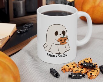 Cute Halloween Ghost Pumpkin Mug | Spooky Season Coffee Cup | Fall Aesthetic Ceramic Mug | Ghost Lover Gift | Cozy Autumn Drinkware