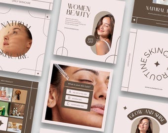 Skincare Social Media Templates, Esthetician Business Neutral, Editable Skincare Instagram Posts