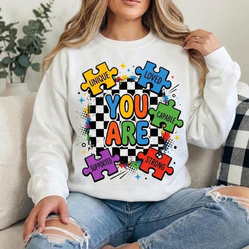 Paquete de 6 PNG de moda para concienciar sobre el autismo (nuevo 2026), cada persona se comunica de forma diferente (PNG), mamá con autismo (PNG), diseño de cinta de rompecabezas (descarga digital) imagen 4