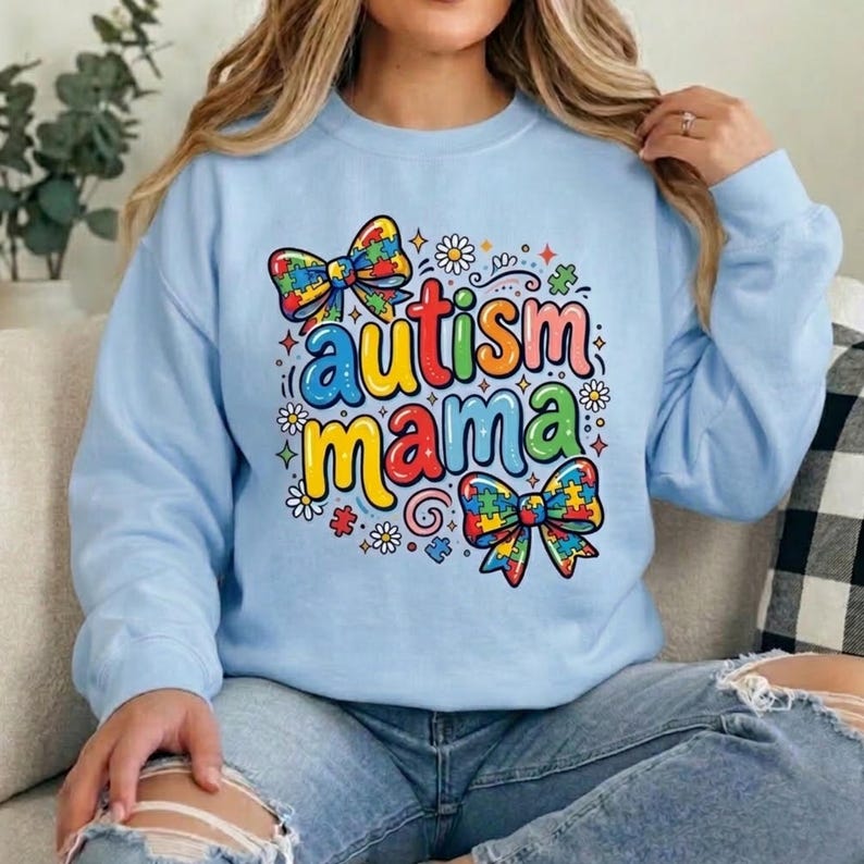 Paquete de 6 PNG de moda para concienciar sobre el autismo (nuevo 2026), cada persona se comunica de forma diferente (PNG), mamá con autismo (PNG), diseño de cinta de rompecabezas (descarga digital) imagen 6