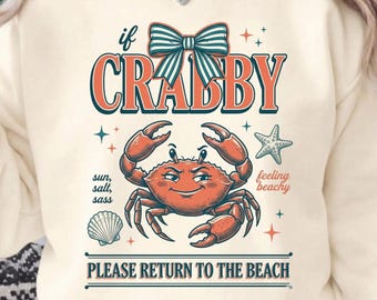 Si está de mal humor, por favor regrese a la playa PNG, Coquette Bow Crab Preppy Summer Sublimation, Funny Vacation Trip DTF Digital Download