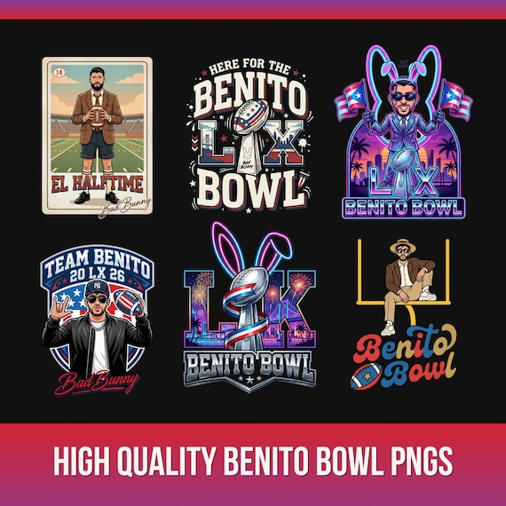 Team Benito Football PNG Bundle, Bunny Bowl Logo, Bad Bunny Halftime, Reggaeton Sporty Shirt, Latin Music Fan Gift, Digital Download
