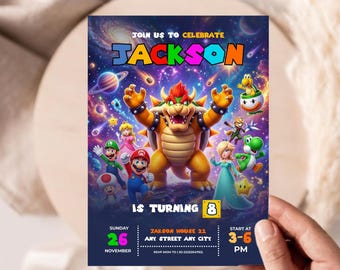 Super Mario Galaxy Birthday Invitation, Outer Space Boys Gaming Party Invite, Editable Canva Template, Instant Digital Download 5x7 Card