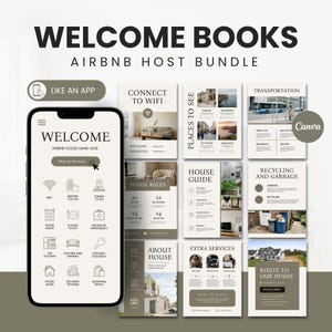 Mall för Airbnb-välkomstbok, Canva-värdpaket, digital och utskrivbar guidebok för semesterbostäder, VRBO-redigerbar husmanual, gästbok