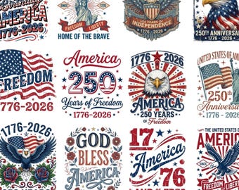 Paquete de archivos SVG y PNG del 250 aniversario de EE. UU., emblema "We The People America 250", bandera del 250 aniversario (1776-2026), descarga para Cricut del 4 de julio.