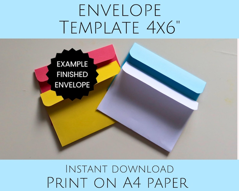 Printable Envelope Template, DIY 4x6 Inch Envelope (A4 PDF, Digital