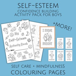 Boys Self-Esteem Activity Pack: Printable Art Pages Affirmations, Coloring, Origami (PDF)