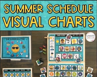 Horarios de verano para niños: tablas visuales con lista de tareas, actividades de verano, reglas sobre el tiempo frente a la pantalla y lista de responsabilidades.