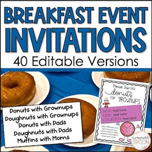 Donuts with Grownups, Donuts for Dads, Muffins for Moms Editable Invitations