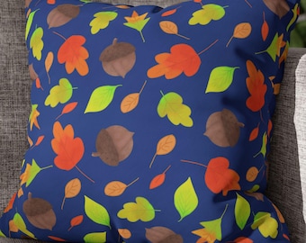 Navy Fall Pillow Cover, Autumn Leaves Throw Pillow, Thanksgiving Decor, Cottagecore Home Decor, Fall Host Gift, New Home Gift
