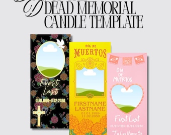 Día de los Muertos Memorial Candle Etikett: Redigerbar Canva Mall (digital nedladdning)