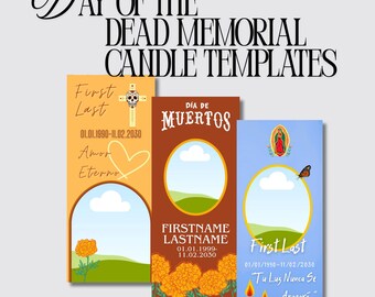 Día de los Muertos minnesljusmallar: Redigerbara canvaetiketter (digital nedladdning)