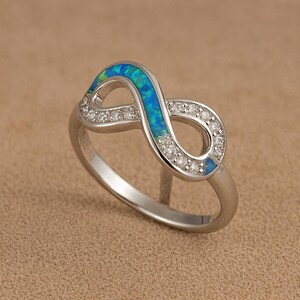 Blue Lab Opal & Cubic Zirconia Sterling Silver Band Ring