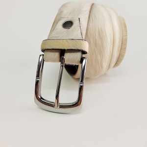Cream White Cowhide Leather Belt  Handmade Hair On Hide Belt for Men and Women | Western and Casual Style