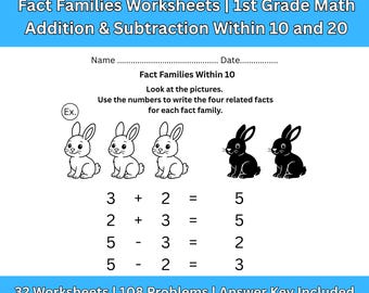 Quick Math Practice Vol.12 | 1st Grade Fact Families | Addition & Subtraction Worksheets